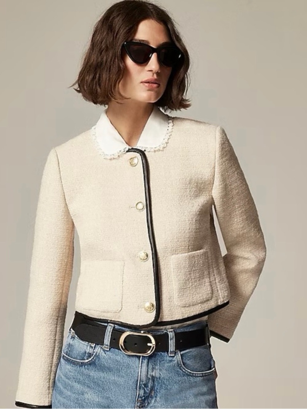 NWT J.Crew Tweed lady jacket with leather trim size 0